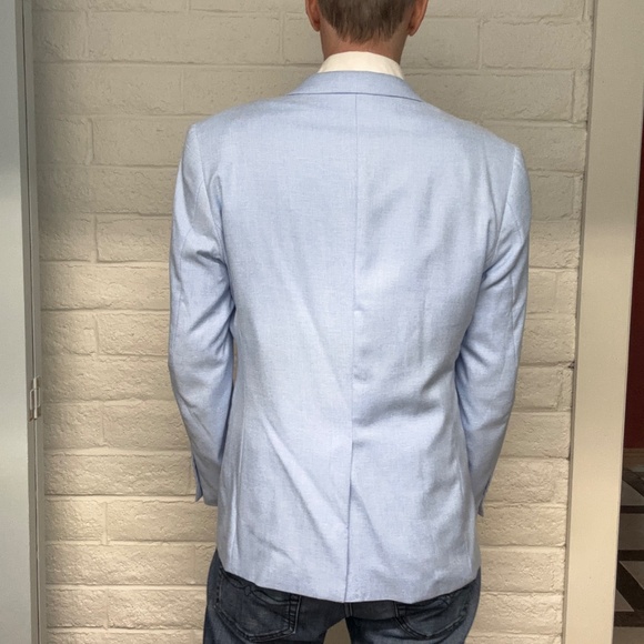 Mens BLUE Blazer Jacket Slim Fit - One Button Casual Sport Coat - Picture 5 of 8